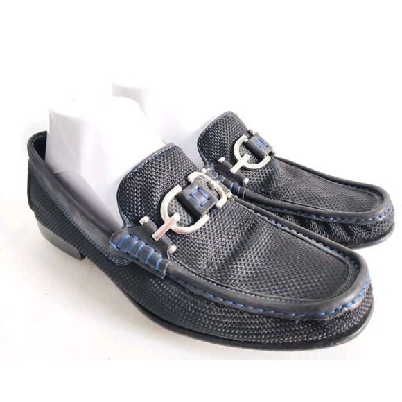 Donald J Pliner Leather Sole Nylon Loafers Black Royal Blue Mens 7M Italy Dacio - Picture 2 of 13